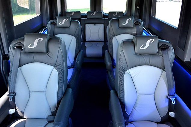 The Sherry Van has many seating options including this 9 passenger layout.